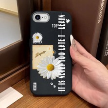 Ucuc iPhone 7/8/se 2020 2022 Uyumlu Siyah Deri Dokulu Silikon Kamerayı Korur Şok Emici Papatya Deseni Kılıf