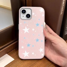 Ucuc iPhone 15 Uyumlu Pembe Deri Dokulu Silikon Kamerayı Korur Şok Emici Beşgen Yıldız Deseni Kılıf