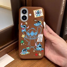 Ucuc iPhone 16 Uyumlu Kahverengi Deri Dokulu Silikon Kamerayı Korur Şok Emici Stitch Deseni Kılıf