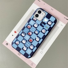 Ucuc iPhone 11 Uyumlu Mavi Deri Dokulu Silikon Kamerayı Korur Şok Emici Doraemon Deseni Kılıf