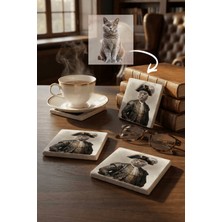 Baum Atelier Kişiselleştirilebilir Royal Pet Çizimi, Rönesans Kedi ve Köpek Doğal Taş Bardak Altlığı 4 Lü Set