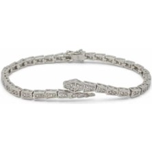 Lunel Silver Lüks Tasarım Gümüş Yılan Bileklik (Tamamı Zirkon Taşlı)