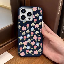 Ucuc iPhone 14 Pro Max Uyumlu Mavi Deri Dokulu Silikon Kamerayı Korur Şok Emici Lale Deseni Kılıf