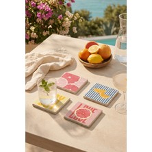 Baum Atelier Love And Joy Temalı Pop Art Doğal Taş Traverten Bardak Altlığı Stone Coasters 4 Lü Set