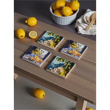 Baum Atelier Italya Positano Tile Limon Bahçesi Temalı Doğal Taş Traverten Bardak Altlığı Stone Coasters 4 Lü Set