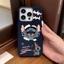 Ucuc iPhone 14 Pro Uyumlu Mavi Deri Dokulu Silikon Kamerayı Korur Şok Emici Stitch Deseni Kılıf