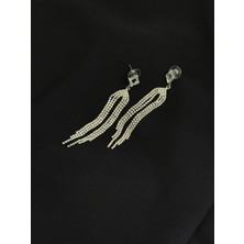 Luxury Gümüş Renk Taşlı Abiye Küpe