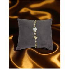 Lunel Silver 925 Ayar Gümüş Zarif Çiçek ve Kelebek Figürlü Taşlı Kadın Bileklik