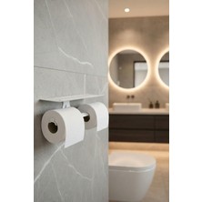 Mee Wall Art Yapışkan Aparatı & Vidalı Montaj Seçeneği - Minimal Çiftli Tuvalet Kağıdı Tutacağı – Üst Raflı