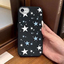 Ucuc iPhone 7/8/se 2020 2022 Uyumlu Siyah Deri Dokulu Silikon Kamerayı Korur Şok Emici Beşgen Yıldız Deseni Kılıf