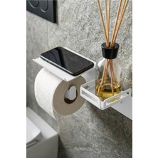 Mee Wall Art Yapışkan Aparatı & Vidalı Montaj Seçeneği - Telefon Raflı ve Koku Bölmeli Metal Tuvalet Kağıtlığı