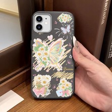 Ucuc iPhone 11 Uyumlu Gri Deri Dokulu Silikon Kamerayı Korur Şok Emici Kelebek Desenli Telefon Kılıfı