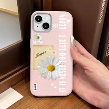 Ucuc iPhone 13/14 Uyumlu Pembe Deri Dokulu Silikon Kamerayı Korur Şok Emici Papatya Deseni Kılıf
