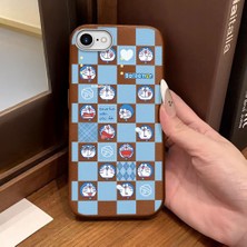 Ucuc iPhone 7/8/se 2020 2022 Uyumlu Kahverengi Deri Dokulu Silikon Kamerayı Korur Şok Emici Doraemon Deseni Kılıf