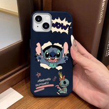 Ucuc iPhone 14 Plus/15 Plus Uyumlu Mavi Deri Dokulu Silikon Kamerayı Korur Şok Emici Stitch Deseni Kılıf