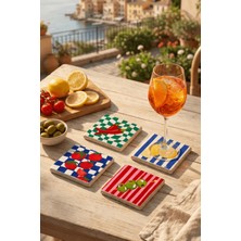 Baum Atelier Limon Biber Zeytin ve Domates Temalı Doğal Taş Traverten Bardak Altlığı 4 Lü Set