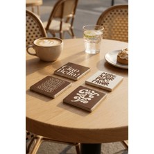 Baum Atelier Pop Art Ciao Bella Temalı Kahverengi Ev Dekor Doğal Taş Traverten Bardak Altlığı 4 Lü Set