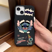 Ucuc iPhone 13/14 Uyumlu Siyah Deri Dokulu Silikon Kamerayı Korur Şok Emici Stitch Deseni Kılıf