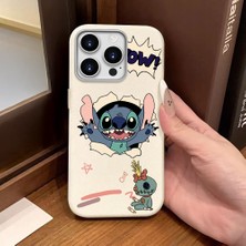 Ucuc iPhone 16 Pro Uyumlu Beyaz Deri Dokulu Silikon Kamerayı Korur Şok Emici Stitch Deseni Kılıf