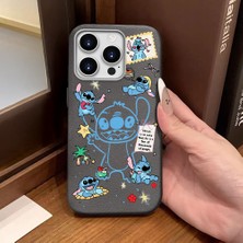 Ucuc iPhone 16 Pro Uyumlu Gri Deri Dokulu Silikon Kamerayı Korur Şok Emici Stitch Deseni Kılıf