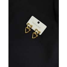 316L Çelik Gold Renk Çift Kalp Küpe