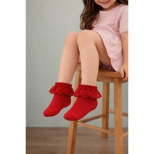 Kız Çocuk Dantel Fırfırlı Step Çorap Kırmızı