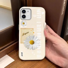 Ucuc iPhone 12/12 Pro Uyumlu Beyaz Deri Dokulu Silikon Kamerayı Korur Şok Emici Papatya Deseni Kılıf