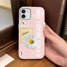 Ucuc iPhone 11 Uyumlu Pembe Deri Dokulu Silikon Kamerayı Korur Şok Emici Papatya Deseni Kılıf