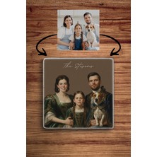 Baum Atelier Kişiselleştirilebilir Royal Görsel Çizimi, Rönesans Art Doğal Taş Traverten Bardak Altlığı 4 Lü Set