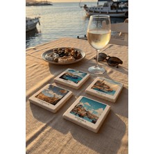 Baum Atelier Bodrum, Antalya, Istanbul ve Kapadokya Temalı Doğal Taş Bardak Altlığı 4 Lü Set