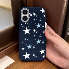 Ucuc iPhone 16 Uyumlu Mavi Deri Dokulu Silikon Kamerayı Korur Şok Emici Beşgen Yıldız Deseni Kılıf