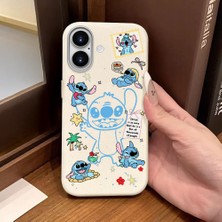 Ucuc iPhone 16 Uyumlu Beyaz Deri Dokulu Silikon Kamerayı Korur Şok Emici Stitch Deseni Kılıf