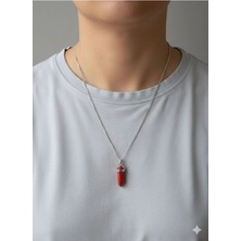 Eski Yeni Antik Doğal Taşlı Kolye Kırmızı Howlite Taşı