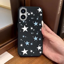 Ucuc iPhone 16 Uyumlu Siyah Deri Dokulu Silikon Kamerayı Korur Şok Emici Beşgen Yıldız Deseni Kılıf