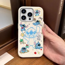Ucuc iPhone 16 Pro Uyumlu Beyaz Deri Dokulu Silikon Kamerayı Korur Şok Emici Stitch Deseni Kılıf