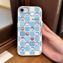 Ucuc iPhone 7/8/se 2020 2022 Uyumlu Beyaz Deri Dokulu Silikon Kamerayı Korur Şok Emici Doraemon Deseni Kılıf