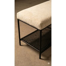 Schane Home Inci-Puf 100X35 Sağlam Şık Puf-Bench Kasasız Raflı - Raf Kısmı Delikli Sac Mat Siyah Boya -Kumaş Kırık Beyazdır