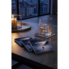 Baum Atelier Yalnız Penguen Temalı But Why Penguin Doğal Taş Traverten Bardak Altlığı 4 Lü Set