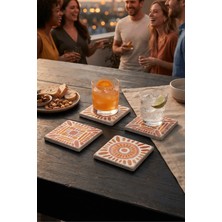 Baum Atelier Moroccan Marrakesh Tile Doğal Taş Traverten Bardak Altlığı Stone Coasters 4 Lü Set