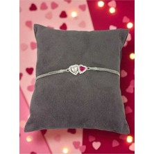 Lunel Silver Taşlı Çift Kalpli 925 Ayar Gümüş Bileklik – Romantik ve Zarif Tasarım