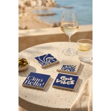 Baum Atelier Pop Art Good Vibes Temalı Sevgililer Günü Hediyesi Doğal Taş Traverten Bardak Altlığı 4 Lü Set