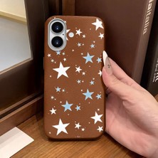 Ucuc iPhone 16 Uyumlu Kahverengi Deri Dokulu Silikon Kamerayı Korur Şok Emici Beşgen Yıldız Deseni Kılıf