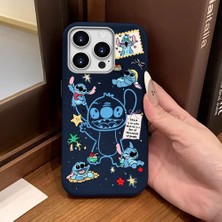 Ucuc iPhone 16 Pro Uyumlu Mavi Deri Dokulu Silikon Kamerayı Korur Şok Emici Stitch Deseni Kılıf