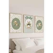 Voba Store 3 Parça Çocuk Odası Için Ördek ve Ayı Temalı Mdf Tablo Seti -142