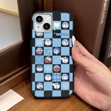 Ucuc iPhone 15 Uyumlu Siyah Deri Dokulu Silikon Kamerayı Korur Şok Emici Doraemon Deseni Kılıf