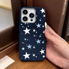 Ucuc iPhone 14 Pro Max Uyumlu Mavi Deri Dokulu Silikon Kamerayı Korur Şok Emici Beşgen Yıldız Deseni Kılıf