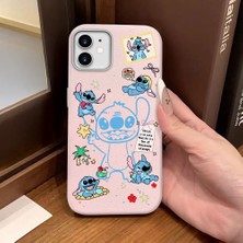 Ucuc iPhone 12/12 Pro Uyumlu Pembe Deri Dokulu Silikon Kamerayı Korur Şok Emici Stitch Deseni Kılıf