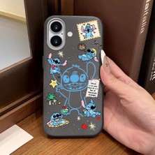 Ucuc iPhone 16 Uyumlu Gri Deri Dokulu Silikon Kamerayı Korur Şok Emici Stitch Deseni Kılıf