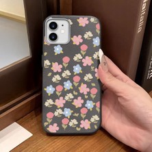 Ucuc iPhone 12/12 Pro Uyumlu Gri Deri Dokulu Silikon Kamerayı Korur Şok Emici Lale Deseni Kılıf