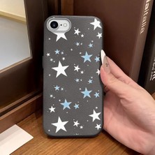 Ucuc iPhone 7/8/se 2020 2022 Uyumlu Gri Deri Dokulu Silikon Kamerayı Korur Şok Emici Beşgen Yıldız Deseni Kılıf